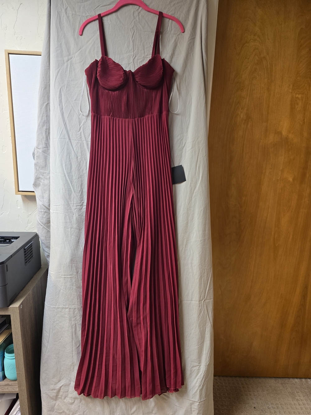 Lulu's Burgundy Pleated Jumpsuit with Structured Bust